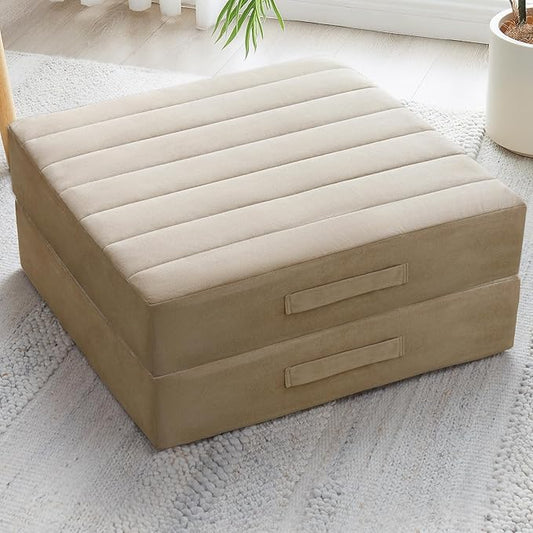 2 Pcs High Density Foam Floor Pillow - Upgraded Large Pillows Seating for Adults - Outdoor Floor Cushion with Soft Tufted Cover - Yoga Pillows for Sitting On Floor - 22 Inch Khaki - Bloomnest