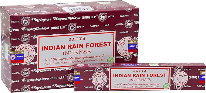 EARTH Satya Indian Rain Forest Incense Sticks 15 GMS (Pack of 12) (Green Certified) Indian Perfumed Hand Rolled Agarbatti Perfect for Worship,Relaxation, Medication. Earth