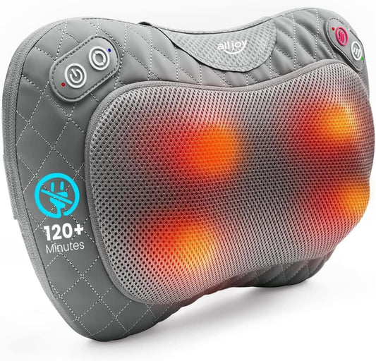 ALLJOY Shiatsu Neck and Back Massager with Soothing Heat,3D Kneading Massage Pillow for Muscle Pain Relief, Use Unplugged,Detachable Cover-Christmas Gifts for Women Men Mom Dad