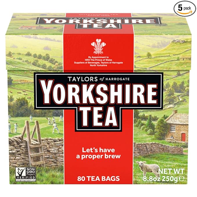 Yorkshire Tea, Red, Black Tea, Pillow Tea Bags, 80 Count (Pack of 5), Refreshing, Satisfying, and Strong, Classic British Breakfast Blend, Caffeinated, Enjoy Hot or Iced, 80 Teabags - Bloomnest