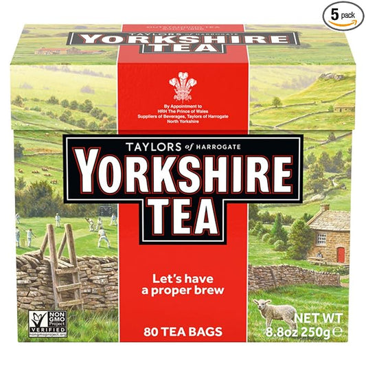 Yorkshire Tea, Red, Black Tea, Pillow Tea Bags, 80 Count (Pack of 5), Refreshing, Satisfying, and Strong, Classic British Breakfast Blend, Caffeinated, Enjoy Hot or Iced, 80 Teabags - Bloomnest