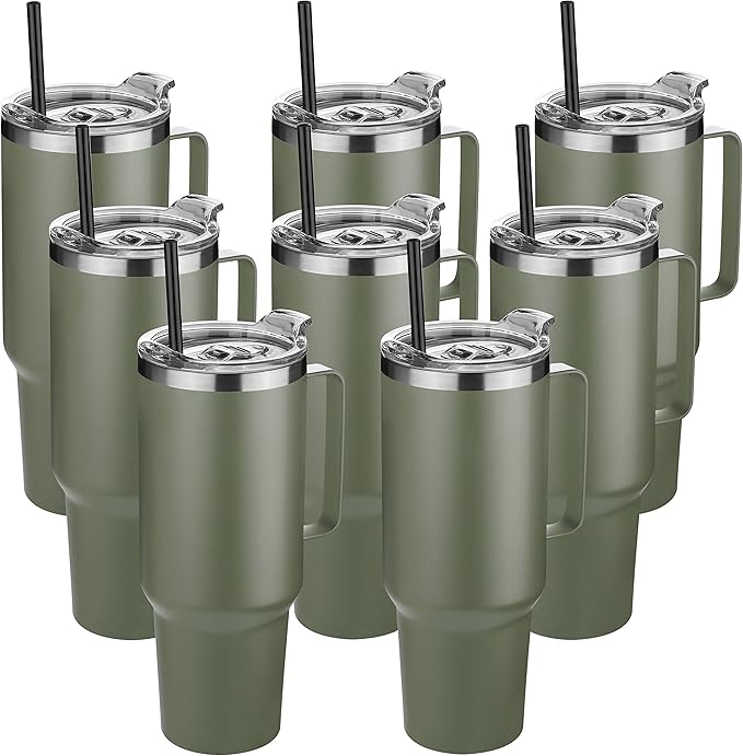 HASLE OUTFITTERS 40 oz Stainless Steel Tumbler with Handle, Vacuum Insulated Tumblers Bulk, Reusable Double Wall Travel Coffee Mug, Durable Powder Coated Water Bottles(Army Green, 8) - Bloomnest