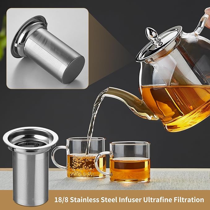 1200ml Glass Teapot with Removable Infuser, Stovetop Safe Tea Kettle, Blooming and Loose Leaf Tea Maker Set - Bloomnest