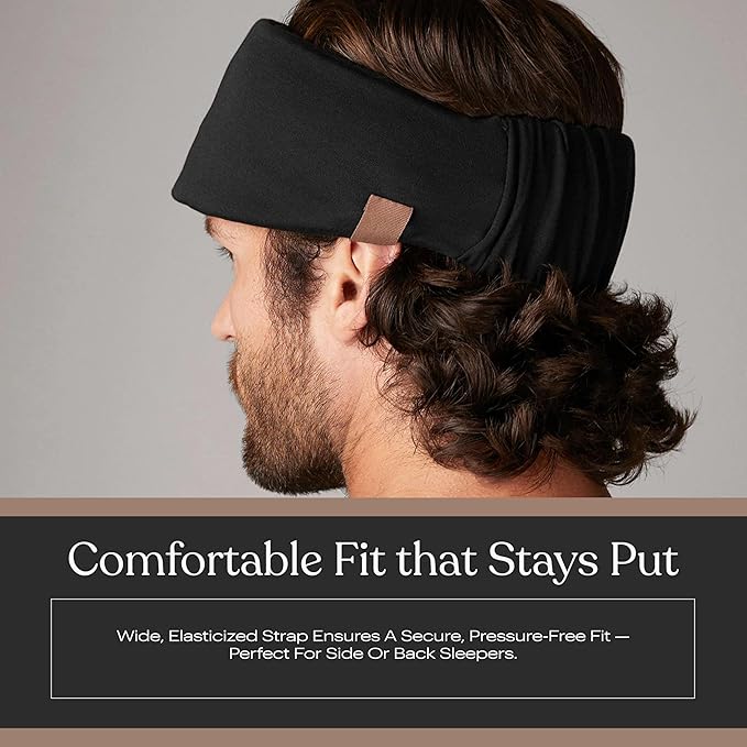 Lunya Sleep Mask with Box - Washable Silk Sleeping Mask and Headband for Beauty Routines - Thermoregulating Comfort for Restful Nights - Silk Eye Mask for Women - Large - Immersed Black - Bloomnest