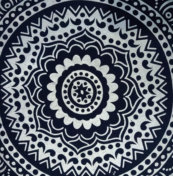 INDIAN CRAFT CASTLE 24" Blue Silver Mandala Barmeri Large Floor Pillow Cover Cushion Meditation Seating Ottoman Throw Cover Hippie Decorative Zipped Bohemian Pouf Ottoman Pom Pom Cases 24" Round - Bloomnest