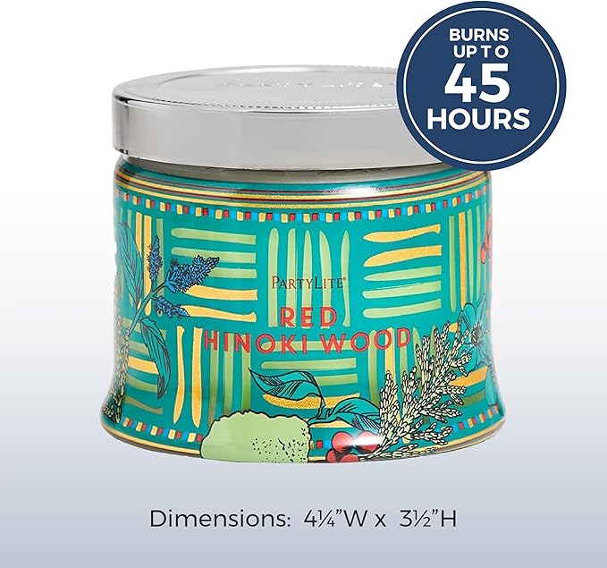 PartyLite 3-Wick Jar Candle, Highly Fragranced Clean Burning Glass Candle, 25-45 Hours Burn Time (Red Hinoki Wood) - Bloomnest
