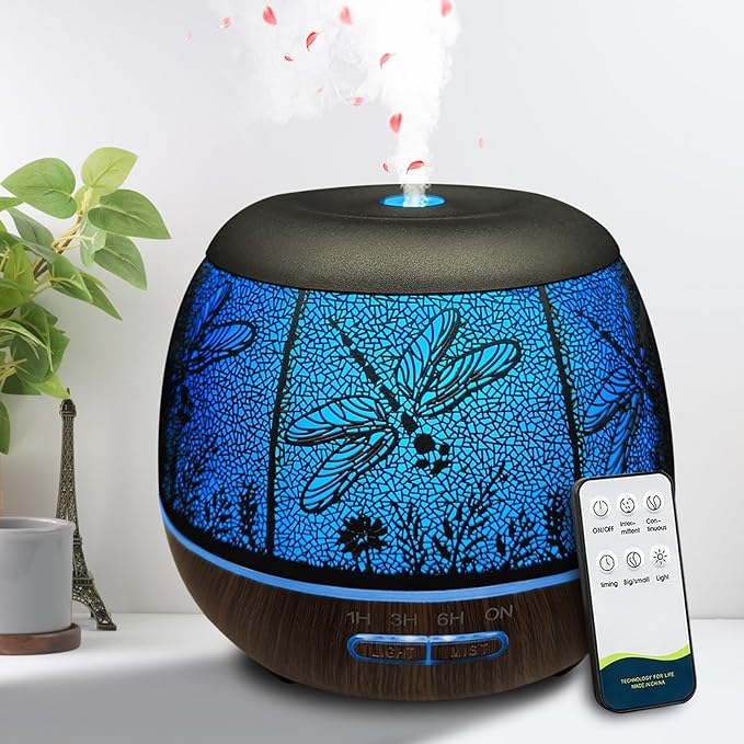 Diffusers for Essential Oils Large Room 400ml,Essential Oil Diffuser for Home with R/C,Cool Mist Humidifiers for Bedroom,7 Colors Changed & 3 Mist Mode Waterless Auto Off for Decor Dragonfly