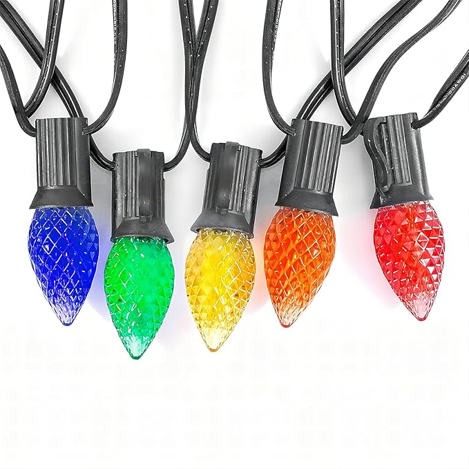 Meconard C7 Led Replacement Christmas Light Bulbs, C7 Shatterproof Led Bulbs for Christmas Indoor Outdoor String Lights, E12 Candelabra Base, Commercial Grade Holiday Bulbs, Multi-Color, 25 Pack - Bloomnest