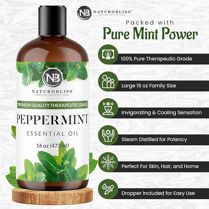 NaturoBliss Peppermint Essential Oil, 100% Pure and Natural Therapeutic Grade, Premium Quality Peppermint Oil, 16 fl. Oz - Perfect for Aromatherapy and Relaxation - Bloomnest