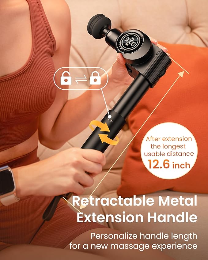 Foldable Massage Gun Deep Tissue with 5 Adjustable Angles,Portable Percussion Back Massager for Muscle/Neck/Body Pain Relief with Long Extension Metal Handle,32-Speeds,with Carry Case - Bloomnest