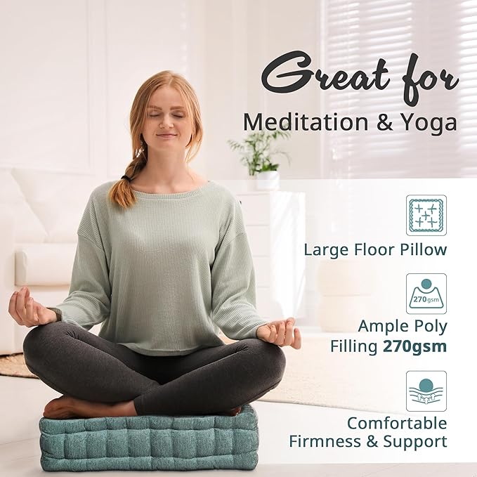 Intelligent Design Azza Floor Pillow, Large Cushions Sitting for Adults, Floor Pillow for Meditation or Yoga, Lustrous Chenille Tufted with Scalloped Edges for Bench/Chair Cushion, 20"x20"x5" Aqua