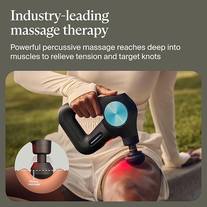 Therabody Theragun PRO Plus - 6-in-1 Deep Tissue Percussion Massage Gun, Handheld Personal Massager for Full Body Pain Relief & Muscle Tension with Biometric Breathwork, Vibration & Heated Attachments - Bloomnest