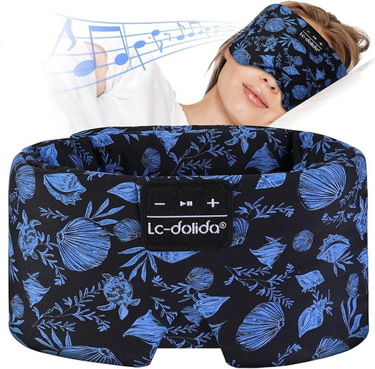 LC-dolida Sleep Mask with Bluetooth Headphones, Extra Large Silk Eye Mask for Sleeping Side Day Sleepers, Sleep Headphones Bluetooth 5.4 for Women Men with Thin Speaker, Blackout, Comfort, Microphone