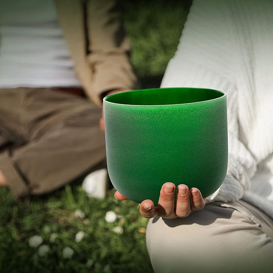 ALIOTH Green 8 inch F Note Crystal Singing Bowl Heart Chakra with Singing Bowl Striker - Bloomnest