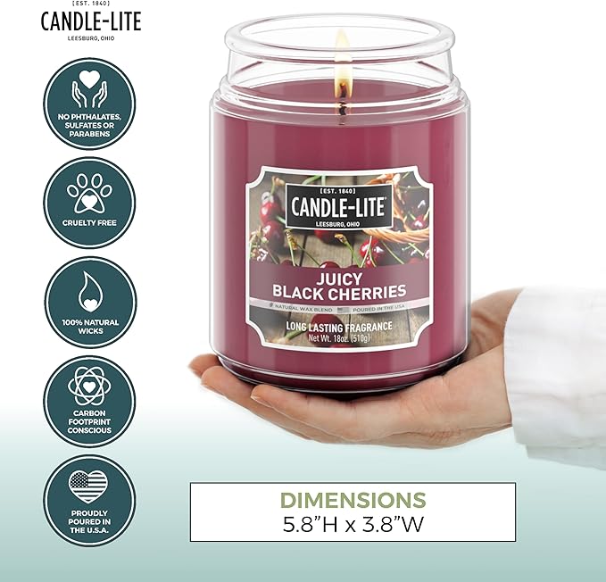 Candle-lite Scented Candles, Juicy Black Cherries, 18 oz Jar, Proudly Poured in The USA, Aromatherapy Candle, Single-Wick with 110 Hours of Burn Time, Perfect for Creating an Inviting Ambiance - Bloomnest