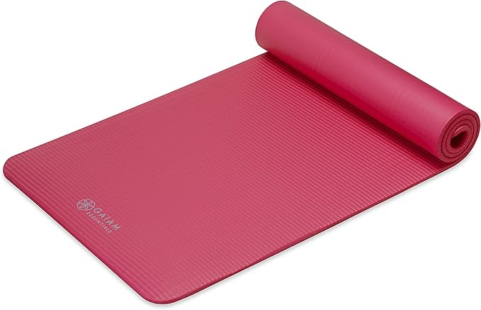 Gaiam Essentials Thick 2/5" (10mm) and Thin 1/4" (6mm) Yoga & Pilates, Fitness & Exercise Mat with Easy-Cinch Carrier Strap