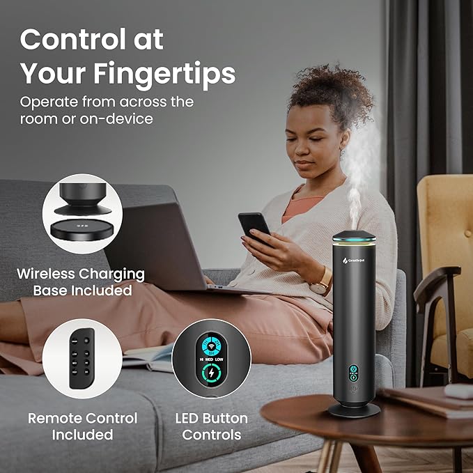 MajesticMist Rechargeable - Aluminum Waterless Essential Oil Diffuser with Wireless Charging, Quiet Aroma Diffuser, Scent Diffusers for Home, Room & Hotel, Remote Control, USB-C, 1000sq.ft - Bloomnest