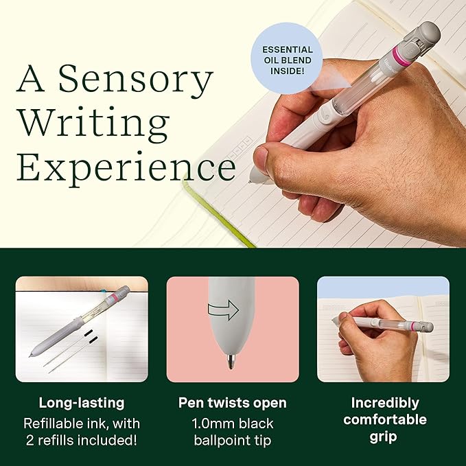 Lifelines Pen Diffuser Set, Strawberry Milkshake - 1mm Black Ballpoint Pen with Scented Essential Oil Blend & 2 Ink Refills – Aromatherapy Diffuser & Sensory Immersion Diffuse Aroma As You Write - Bloomnest