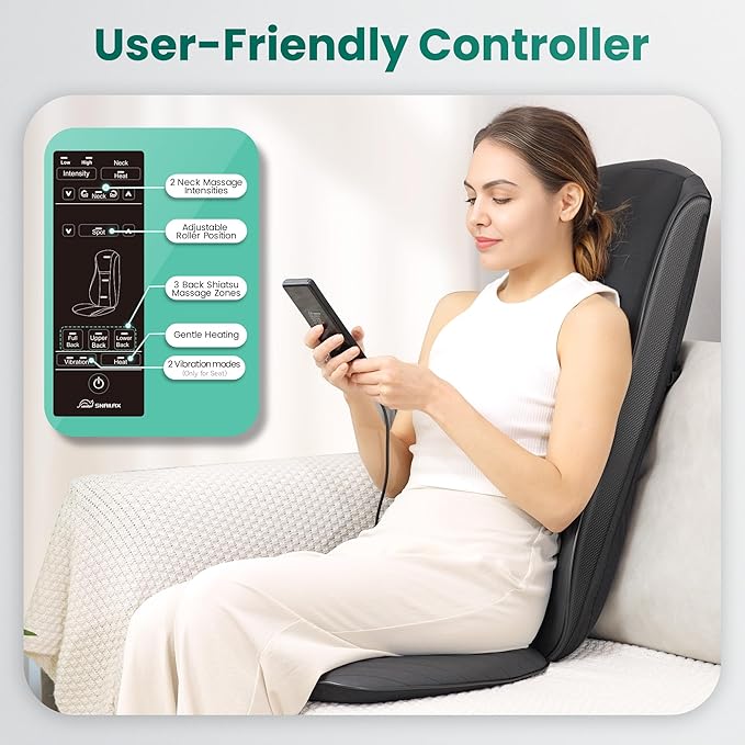 Snailax Upgraded Shiatsu Back Massager with Heat -Deep Kneading Massage Chair Pad with Adjustable Intensity,Full Body Massage Seat Cushion for Relaxation - Bloomnest