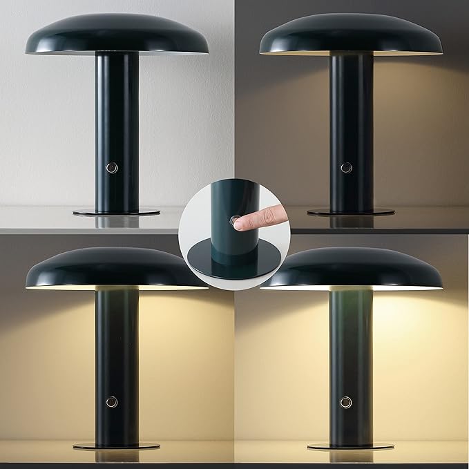JONATHAN Y JYL7114D Suillius 11" Contemporary Bohemian Rechargeable/Cordless Portable Iron Integrated LED Mushroom Table Lamp Modern, Coastal Bedside Desk Nightstand Lamp, Forest Green - Bloomnest