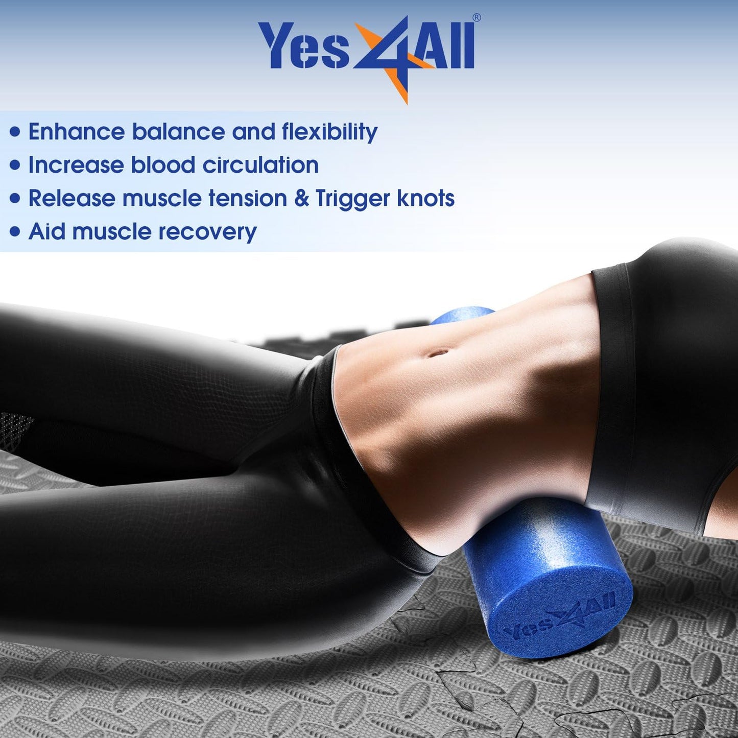 Yes4All Medium Firm Round PE Foam Roller 12, 18, 24, 36 Inches for Pilates, Yoga, Stretching, Balance & Core Exercises