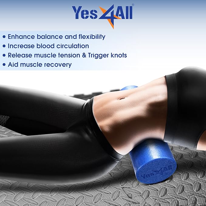 Yes4All Medium Firm Round PE Foam Roller 12, 18, 24, 36 Inches for Pilates, Yoga, Stretching, Balance & Core Exercises - Bloomnest