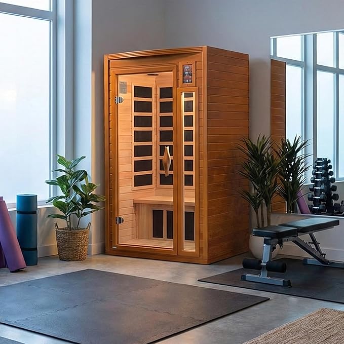 DYNAMIC SAUNAS Barcelona 1- to 2-Person Low EMF FAR Infrared Sauna with Red Light Therapy & Bluetooth Speakers | Personal Indoor Dry Heat Sauna for Home & Gym – Made from Canadian Hemlock DynamicSaunas