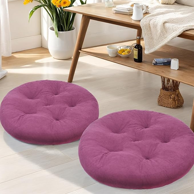 Meditation Floor Pillow Set of 2, Round Large Pillows Seating for Adults, Tufted Corduroy Cushion for Tatami Living Room, 22x22 Inch FP-Purple-R