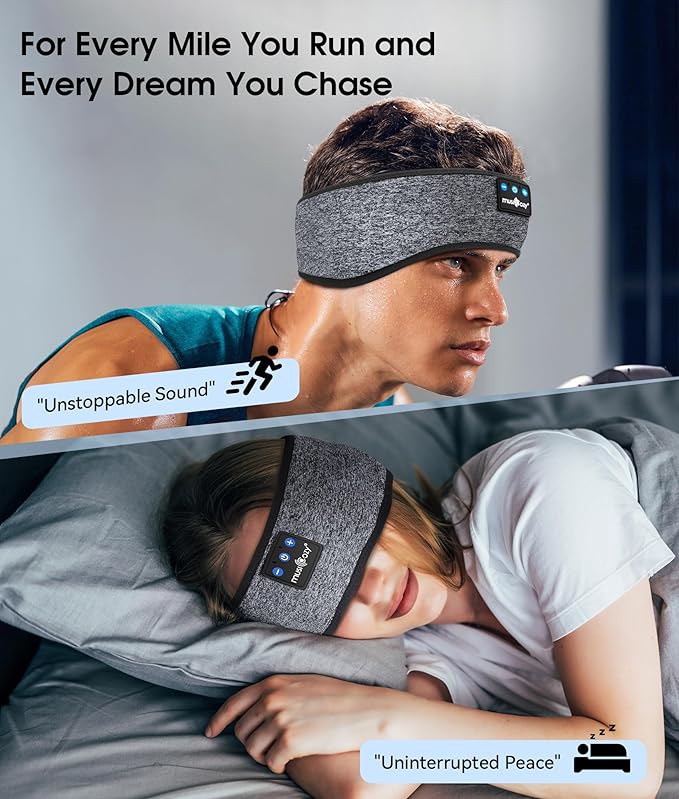 MUSICOZY Sleep Headphones Bluetooth 5.4 Headband, Wireless Earphones Music Sleep Earbuds Sleeping Eye Mask with HD Stereo Speakers for Workout Running Travel Yoga, Ideal Gifts for Women Men - Bloomnest