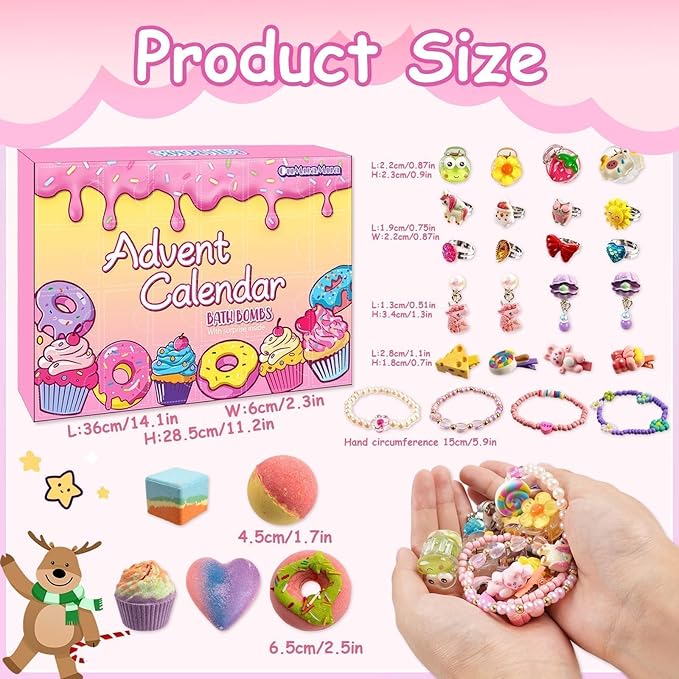 Bath Bombs Advent Calendar 2025 Kids with Surprise Toys Inside 24 Days of Christmas Countdown Calendar Donut Cupcake Bath Bombs Set Birthday Christmas Gifts for Kids Girls - Bloomnest