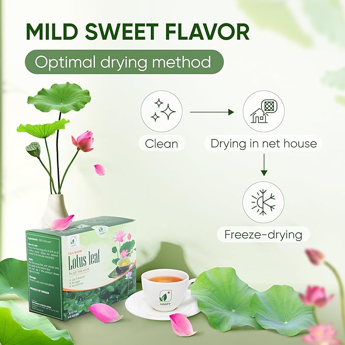 NMPT Dried Lotus Leaf Tea, 100% Hand Pick, Organic Herbal Tea, 50 Tea Bags, Gluten Free, Dairy Free, Sugar Free & 100% Natural, Energy Boost & Health Support - Bloomnest