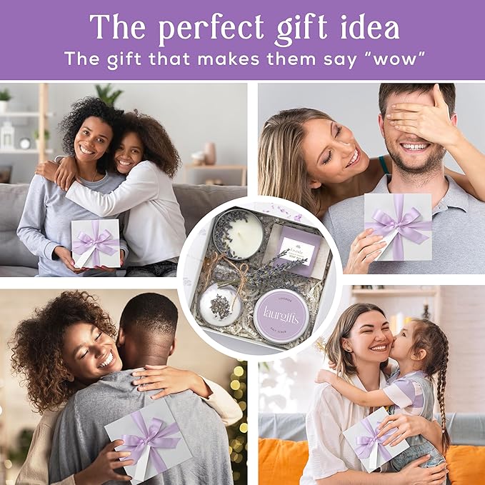 Lavender Spa Gift Box for Women – Small Candle Set with Bath Gifts, Relaxing Self Care Spa Set, Birthday Basket for Women, Mom & New Mom - Bloomnest