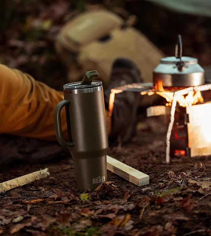 Beast 50 oz Tumbler Stainless Steel Vacuum Insulated Coffee Ice Cup Double Wall Travel Flask (Army Green) - Bloomnest