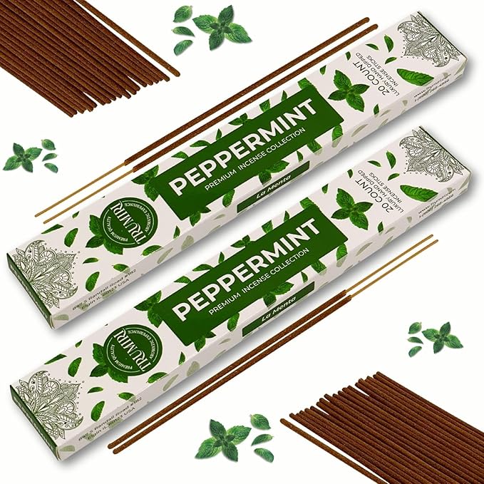 Peppermint Incense Sticks - Total 40 Insence-Sticks - Dual Pack of 20 Insense - Inciensos - Inscents - Natural Non Toxic Ingredients - Incents - Incence - Inscense - Insents TRUMIRI