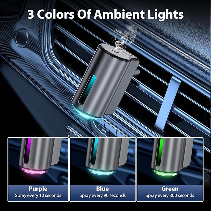 Smart Car Air Freshener, Car Air Freshener Diffuser, Car Diffuser Air Freshener with Three Adjustable Modes, Aromatizante para Carro, Car Diffuser with 8pcs Essential Oil(Black) - Bloomnest