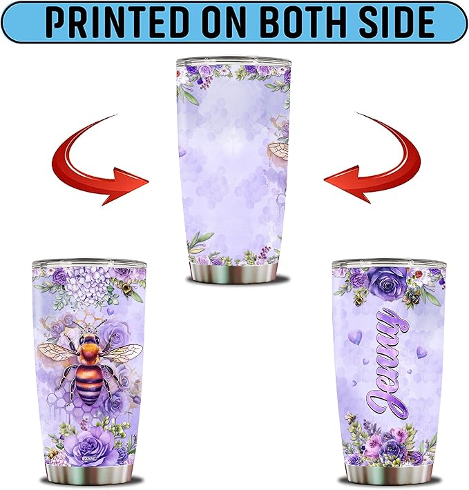 Personalized Bee Tumbler Customized Name Queen Bees Gifts For Women Mug Cups Water Bottle 20oz Gift Birthday Valentine Christmas From Lover Insulated Stainless Steel Coffee Cup With Lid - Bloomnest