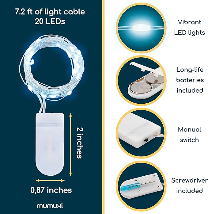 MUMUXI 20 Pack 3.3ft Fairy Lights Battery Operated String Lights, Mini White LED Powered, Waterproof, Silver Wire Firefly Mason Jar for Home, Party, Wedding Decorations, Cool White - Bloomnest