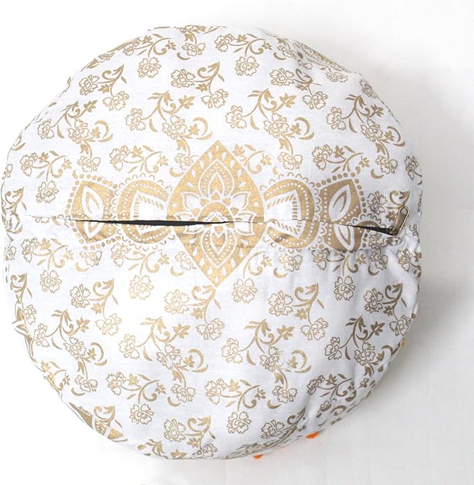 INDIAN CRAFT CASTLE ICC Mandala Barmeri Large Floor Pillow Cover Cushion Meditation Seating Ottoman Throw Cover Hippie Decorative Zipped Bohemian Pouf Ottoman Cases Golden, 16" Round - Bloomnest