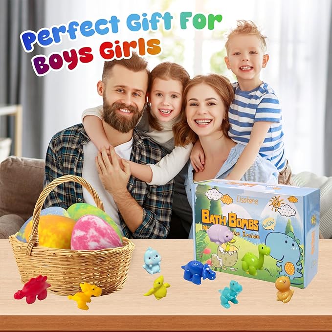 Bath Bombs for Kids with Surprise Toys Inside, 12 Pack Natural Dino Egg Bath Bombs with Dinosaur Suction Cup Toys, Bubble Bath Fizzers Ball Gift Set for Boys Girls Birthday, Summer Fun - Bloomnest