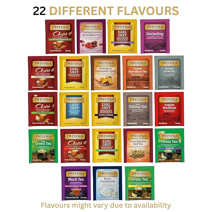 Twinings Tea Bag Sampler Assortment in Giftable Box, Variety Pack (22 Count), 22 Unique Flavours for Tea Lovers: Women, Men, Couples, Family, Friends, Coworkers - Bloomnest