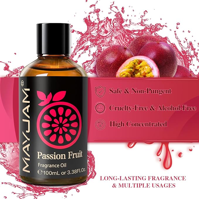 MAYJAM 100ML/3.38FL.OZ Passion Fruit Fragrance Oils with Glass Dropper, Essential Oils for Diffusers for Home, Long Lasting Scented Oils for Diffusers Soap Candle Making - Bloomnest