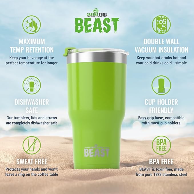 Beast 40 oz Tumbler Stainless Steel Vacuum Insulated Coffee Ice Cup Double Wall Travel Flask (Lemongrass Green) - Bloomnest