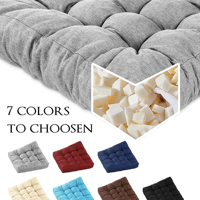 Meditation Floor Cushions, Thickened Floor Pillow for Adults, Large Square Pillows Seat Cushion for Tatami Living Room Yoga, Memory Sponge Block Added, 22x22 Inch, Grey