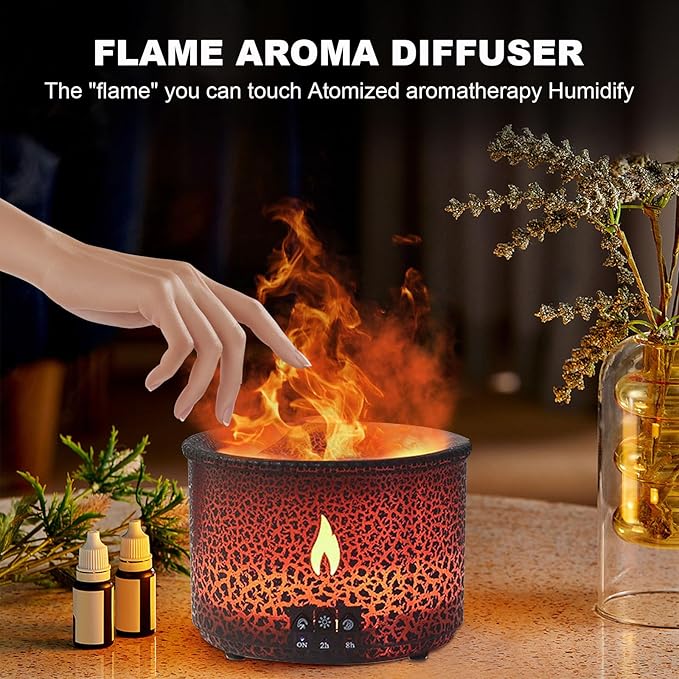 Volcano Humidifier Quiet Flame Diffuser: 300ml Spray Humidifier with 2 Modes Fire Mist Waterless Auto Shut Off Aromatherapy Diffuser with Remote Control for Bedroom Home, Office(Red & Blue) MINGPINHUIUSFeatured