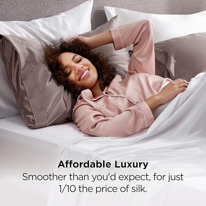 Bedsure Satin Pillowcases, Similar to Silk Pillow Cases Queen Size Set of 2, Pillow Case for Sleeping Women with Envelope Closure, Gifts for Women Men, Dusty Rose, 20x30 Inches, 2pcs - Bloomnest