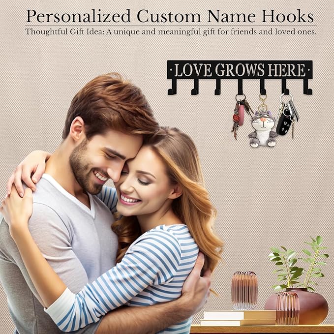 Personalized Metal Key Rack Hooks, Key Holder Wall Mounted Key Hooks, Name Theme Wall Decoration Hooks, Key Hanger Organizer for Living Room, Entryway, Bathroom, Office Decor(Middle) - Bloomnest