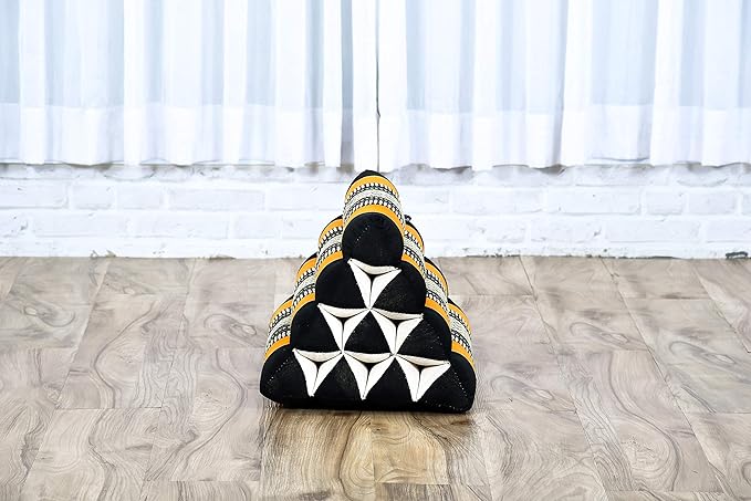 Leewadee Triangle Cushion – Comfortable Backrest for TV or Reading, Incline Pillow for Relaxing Made of Kapok, 20 x 13 x 13 inches, Black Orange - Bloomnest