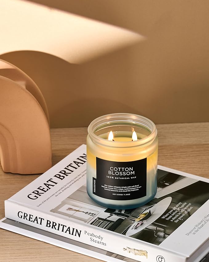 M&SENSE Clean Cotton Scented Candle - 11.6oz Natural Soy Wax Clean Cotton Blossom Scent Non Toxic Candle, 70-Hour Slow Burning 2-Wick Aromatherapy Home Fragrance Gifts for Home Decor - Bloomnest