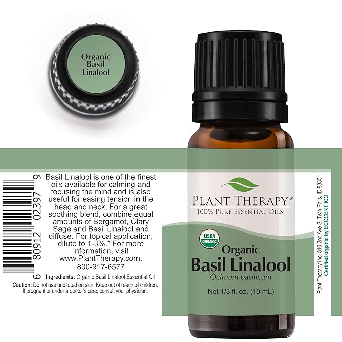 Plant Therapy USDA Certified Organic Basil Linalool Essential Oil 10 mL (1/3 oz) 100% Pure, Therapeutic Grade - Bloomnest
