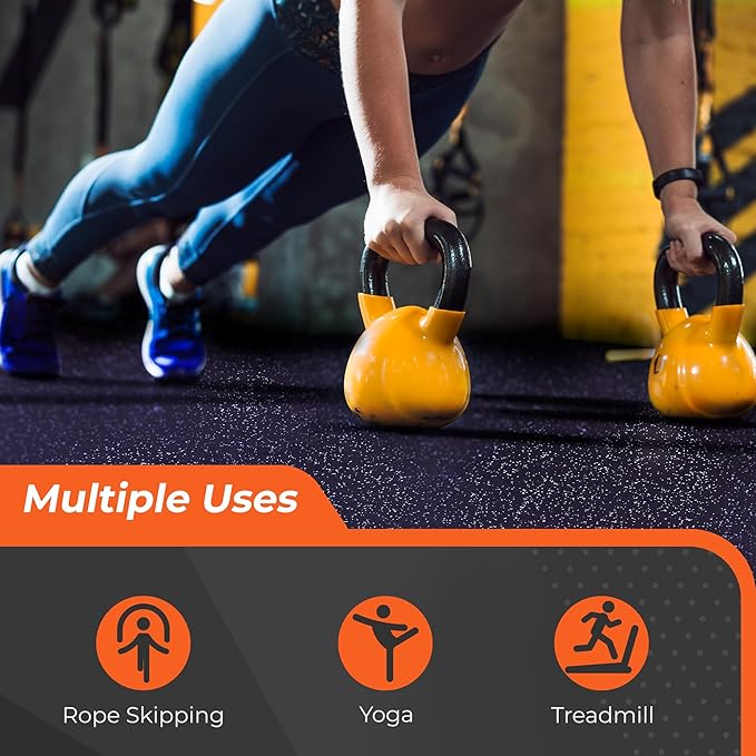 SUPERJARE 0.4'' Thick 24 Pcs 96 Sq Ft Rubber Top Exercise Equipment Mats, High Density EVA Foam Mats with Rubber Top, Interlocking Gym Flooring for Home Gym, Protective Workout Mat, Black/Purple - Bloomnest